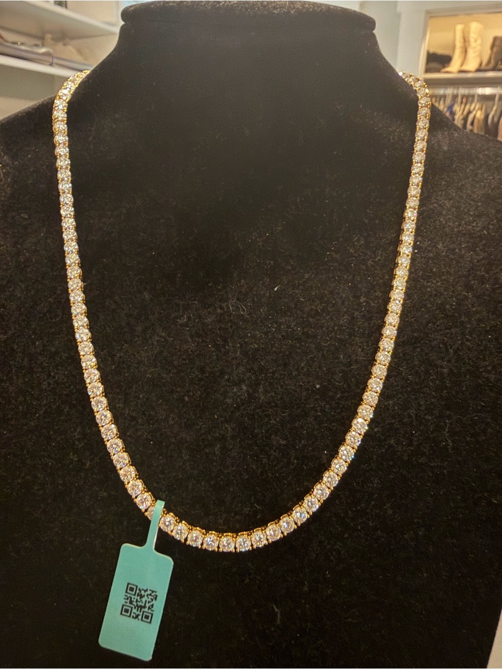 Moissanite 925 Sterling Silver over Gold Tennis Necklace -